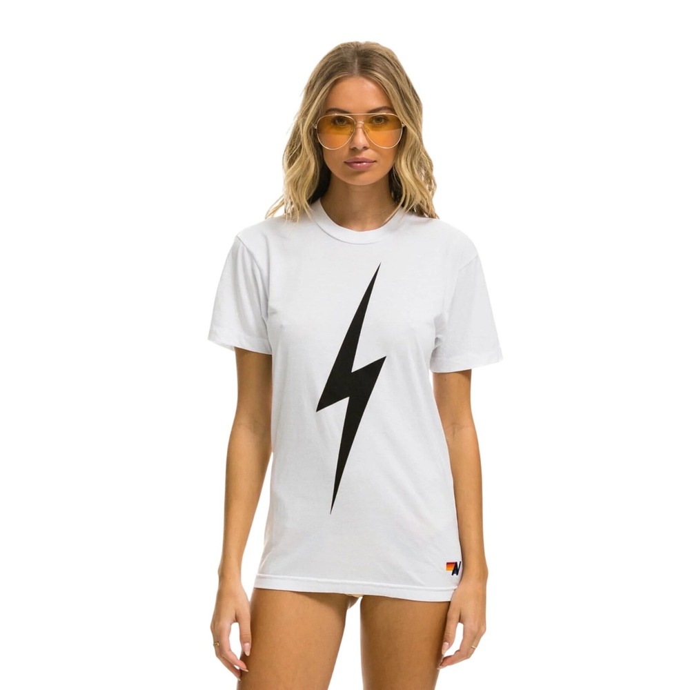 Aviator Nation Bolt Tee White Black Lightning Graphic Unisex T-Shirt Size M